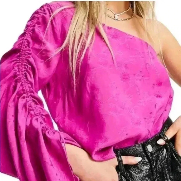 Topshop one shoulder volume sleeve top size us 6 - Picture 2 of 8